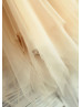 Thin Straps Pearl Champagne Tulle Flower Girl Dress 